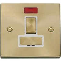 Satin Brushed Brass 13A Fused Ingot Connection Unit Switched With Neon - White