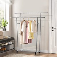 Movable Stainless Steel Clothes Drying Rack - Silver