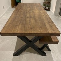 Chunky Handmade Dining Table plus 1 Bench - Jacobean - X Leg Set - Jacobean / 80cm / PineSteel / 78kg / 160cm