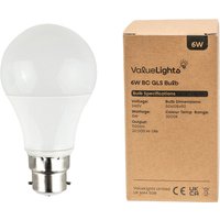 3 Pack B22 Plastic LED 6W Warm White 3000K Light Bulb - White