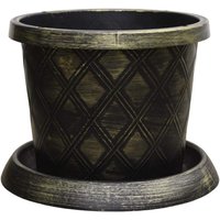 Outdoor Patio Planter and Saucer Lattice Design - Black and Gold / 1