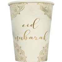 Eid Mubarak Cups Marble Gold - White