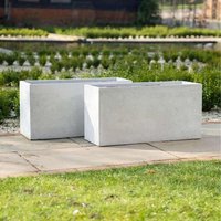 Handmade Trough Fiberstone Planter - White / Clay