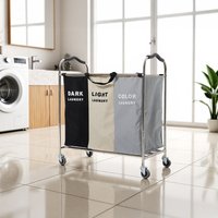 Three-Section Laundry Basket Trolley Cart - Black