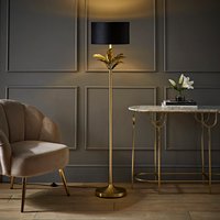 Christina Palm Leaf Floor Lamp with Velvet and Metallic Shade and LED Bulb - Black