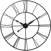 Clock Vintage Metal Wall Timepiece with Cut-Out Design - Dark Grey