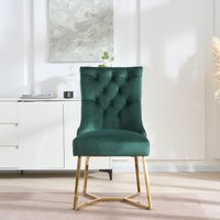 6PCs Ambra Modern Velvet Dining Chairs with Gold Legs, Ring Handle Tufted Accent - Green