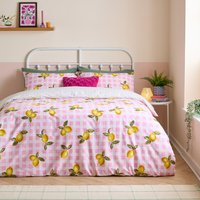 Gingham Lemons Reversible Duvet Cover Set - Pink / Double