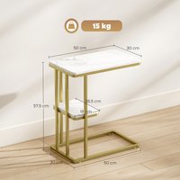 HOMCOM Modern C-Shaped Narrow Side Table with 2 Tiers - White
