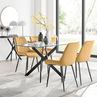 Leonardo Black Leg Glass Dining Table With 4 Pesaro Black Leg Chairs - Mustard