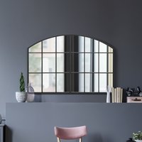 Arcus Overmantle Window Framed Arched Wall Mirror - Black / 75cm