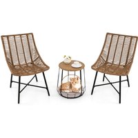 Patio Chairs Coffee Table Set - Brown