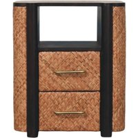 Solid Wood Rattan Curve Edge Nightstand - Velvet Mocha