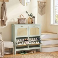 HOMCOM Boho Slim Shoe Cabinet with Rattan Doors, Holds 20 Pairs - Light Green / 95.5cm / 22.9kg