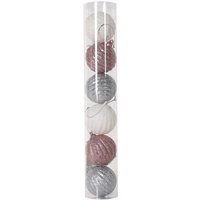 Truly Sumptuous, Pack of 6 Blush and Silver Glitter Baubles - Blush Truly Sumptuous, Pack of 6 Blush and Silver Glitter Baubles - Blush