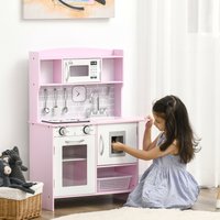 HOMCOM Kids Wooden Kitchen Playset Pretend Play Toy - Pink