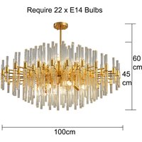 Clear Crystal Rods and Gold Postmodern Genuine K9 Crystal Chandelier - Clear / 100cm