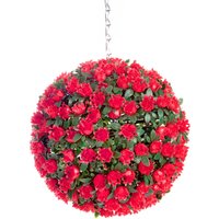 Best Artificial 23cm Red Rose Hanging Basket Flower Topiary Ball - Red