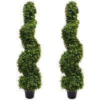 GreenBrokers 2 x Artificial Premium Spiral Boxwood Topiary Tree 96cm 3ft - Green