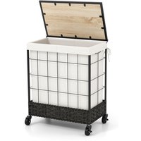 130L Rolling Laundry Basket with Lid - Black