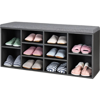 Wooden Shoe Storage Bench With Cushioned Seat 104CM - Grey