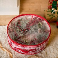 Nordic Print Christmas Wreath Storage Bag - Red