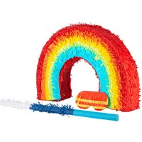 3pc Rainbow Pinata Set with Stick Blindfold - Blue Stick - Blue
