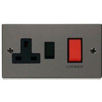 Black Nickel Cooker Control 45A With 13A Switched Plug Socket - Black Nickel