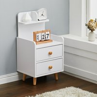 Wooden Bedside Table with Drawer - White / 69cm / 2