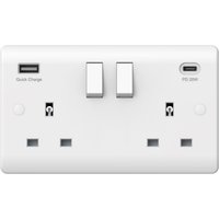 2 Gang Double Switched USB Wall Plug Socket 13A 250V - White