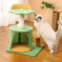 Cat Tree with Hanging Ball Toy and Scratching Post - Green + Yellow