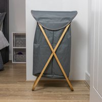 JVL Foldable Bamboo Laundry Storage Hamper - Grey