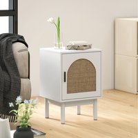 HOMCOM Rattan Bedside Table with Adjustable Shelf - White