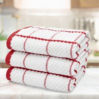 Set of 3 Checkered Tea Towels - Red