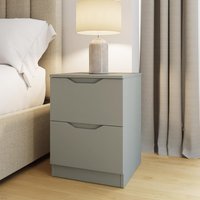 Modern Bedside Table Recessed Handle Central Runners Deep Drawers - Matt Ash Greeb