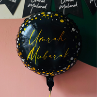 Umrah Mubarak Round Foil Balloon Black and Gold - Black