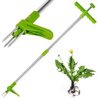 Stand Up Weed Puller Tool with Long Handle for Root Removal - Green
