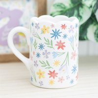Spring Blossom Scalloped Ceramic Mug - White