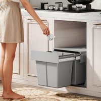 HOMCOM Soft Close Pull Out Bin, 2 Compartments (15L Each) - Light Grey