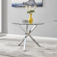 Selina Chrome Round Square Leg Modern Glass Kitchen Dining Table - Chrome