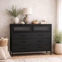Lou Matt Black 5-Drawer Reeded Glass Chest - Black