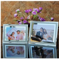 Set of 4 Glitter Mirror Photo Frame Silver Picture Frames Crystal Display S - Silver