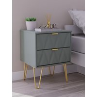 Diamond Ready Assembled 2 Drawer Bedside Cabinet - Reed Green