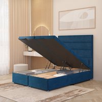 Horizona Storage Ottoman Bed and 54 Floor Standing Headboard Velvet - Navy / Small Double