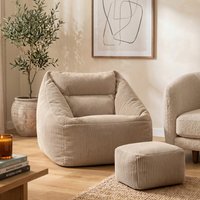 icon Giant Cord Armchair Bean Bag with Footstool - Stone