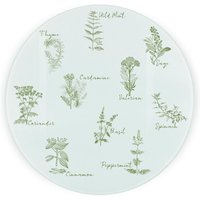 Green Herbs Round Worktop Protector - Textured Glass Chopping Board - Green