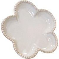 Four Candle Natural Ceramic Flower Shaped Dish with Bobble Rim 18cm in White