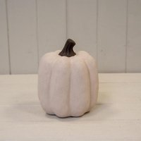 Medium Cotton White Ceramic Jack O'Lantern Pumpkin Ornament - White