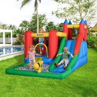 Outsunny 6-in-1 Water Slide Bounce House - Blue - Blue
