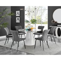 Palma White Marble Effect Dining Table and 6 Nora Black Leg Chairs - Dark Grey